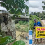 Dampak Banjir Bandang, Pondasi Jembatan Ngale Ambles, Warga Swadaya Lakukan Perbaikan