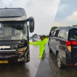 Kecelakaan di Tol Madiun Bus Pariwisata Tumbur Kijang Innova