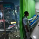 Bus Sugeng Rahayu Tabrak Pemotor di Jalan Raya Ngawi-Mantingan