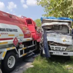 Truk Tangki dan Dump Truk Adu Banteng, Diduga Sopir Tangki Mengantuk