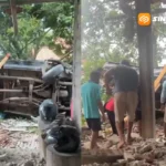 Kecelakaan Beruntun Toyota Kijang Tabrak 4 Motor 1 Rumah, Delapan Orang Luka