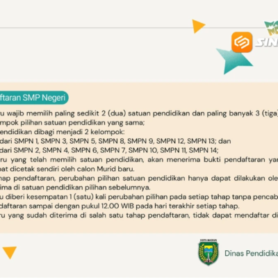 SPMB SMP Negeri Kota Madiun 2026 Dibuka Juni, Dindik Terapkan Dua Rayon dan Prioritaskan Siswa Dalam Kota